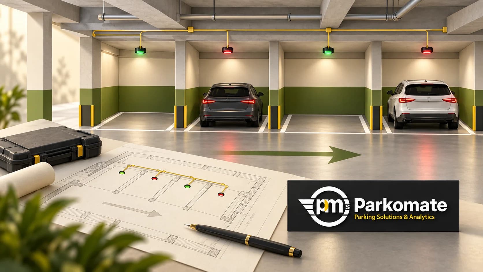 Conceptual illustration for Retrofitting Basement Parking Guidance Without Losing the Site Plan