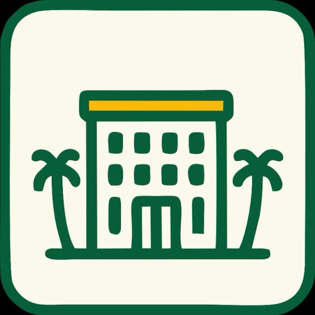 Hotel with palm trees icon